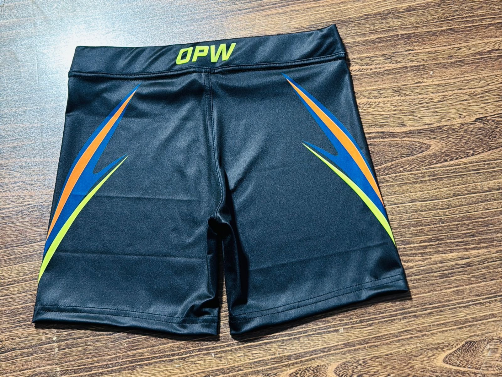 Custom team shorts with waistband branding, back