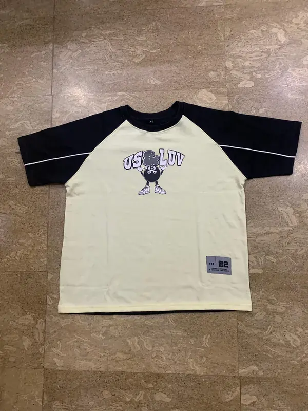 Custom streetwear raglan tee, cream colorway, front