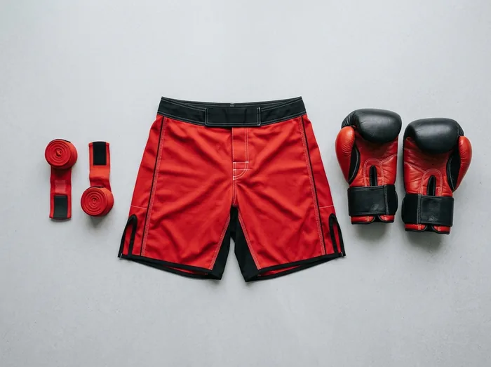 Custom fight shorts, hand wraps and training gloves