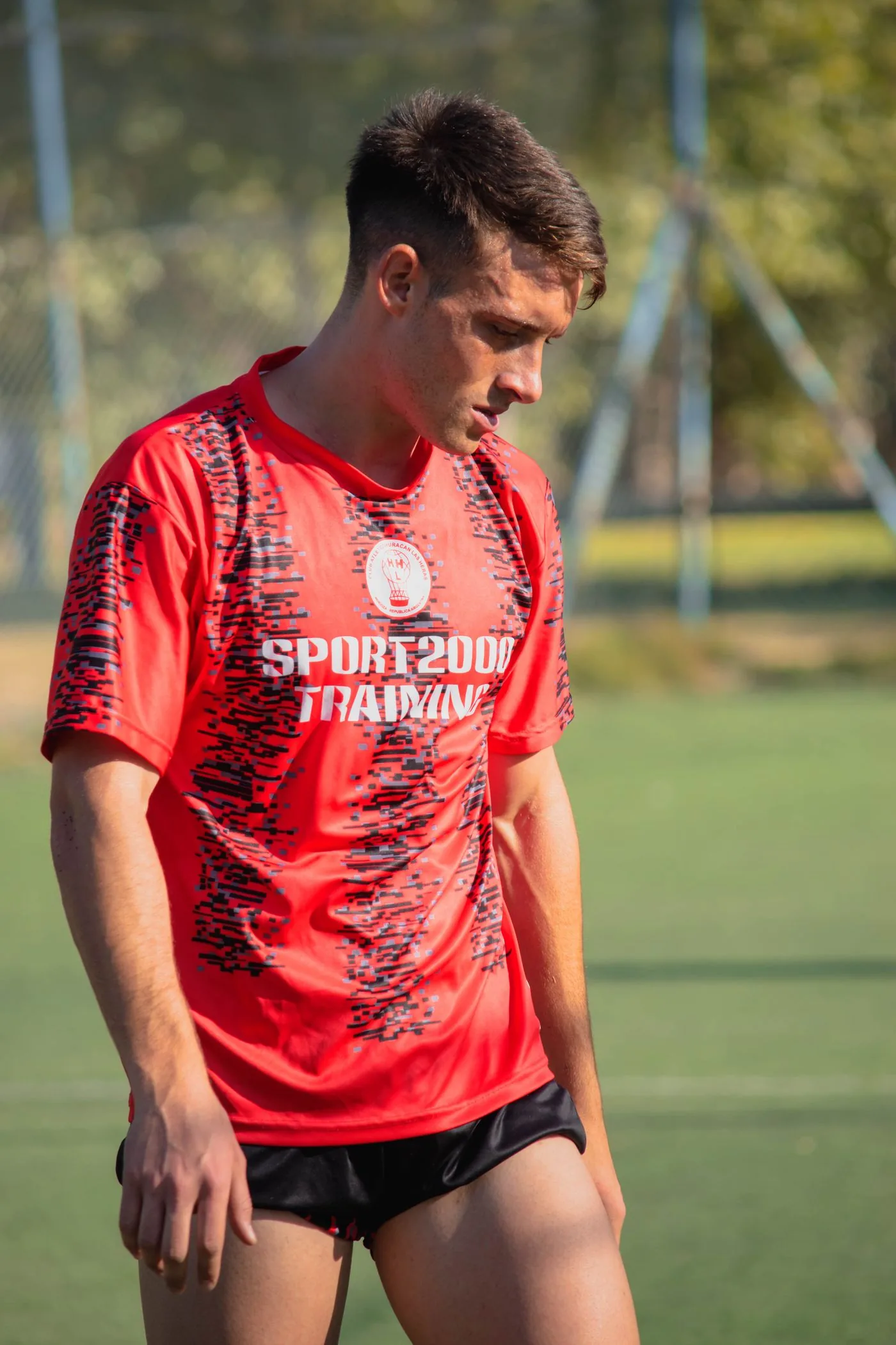 Football player in a custom sublimated soccer jersey